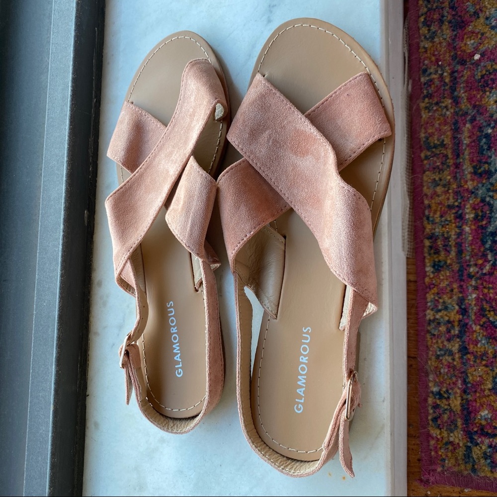 ASOS blush suede crossover sandals